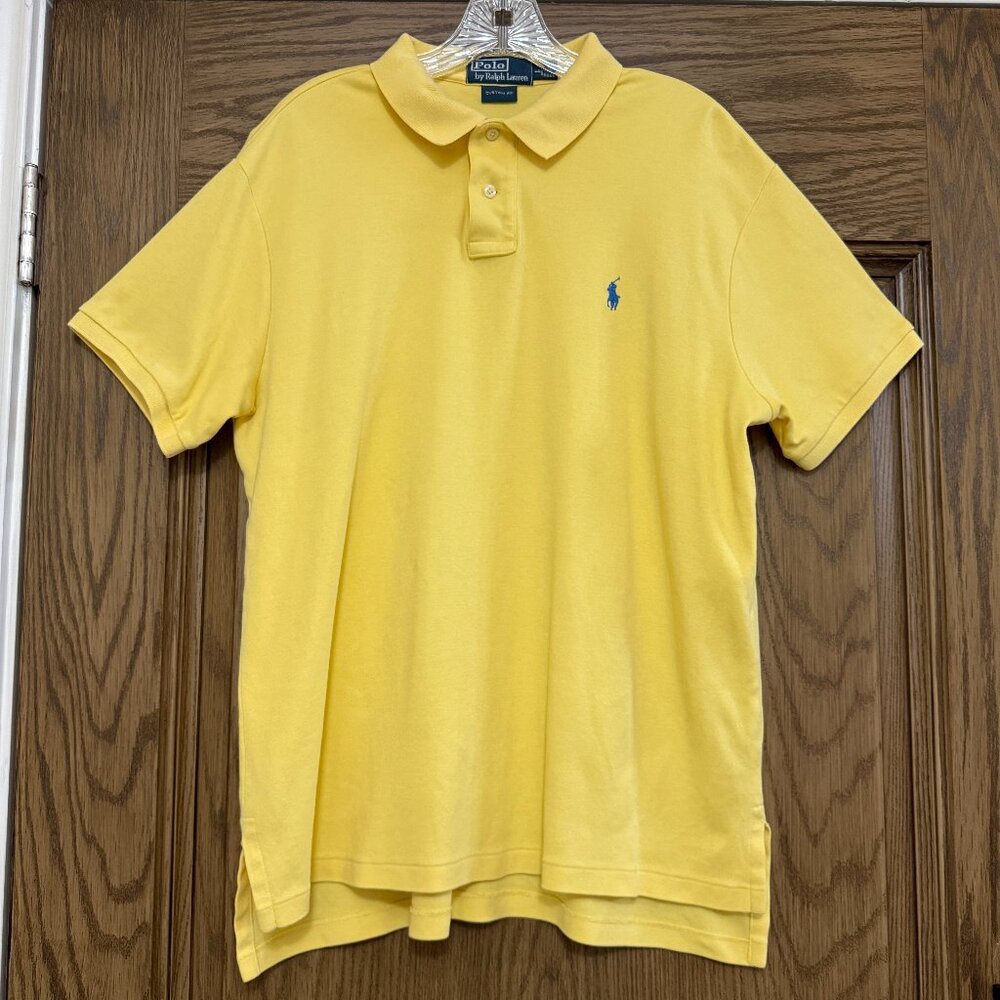 Polo Ralph Lauren Yellow Polo Shirt Blue Logo Mens Large